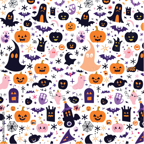 Cute Halloween seamles pattern with various horor