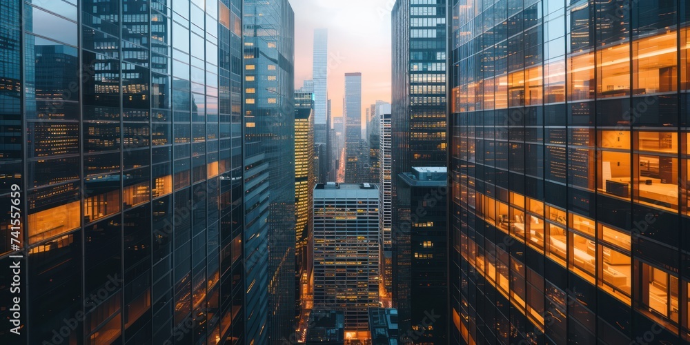 City of Skyscrapers, business office glass buildings, morning view City of Skyscrapers, business office glass buildings, morning view
