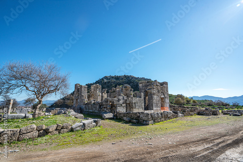 Scenic views from Kaunos and Dalyan, a city of ancient Caria, west of the modern town of Dalyan and The Calbys river ( Dalyan river) which was the border between Caria and Lycia in Muğla, Turkey photo