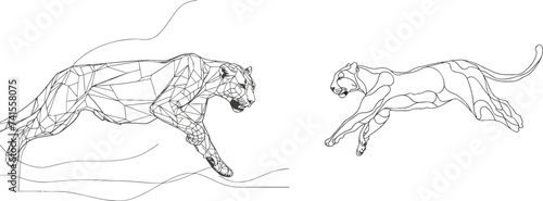 Leopard jump. One line drawing