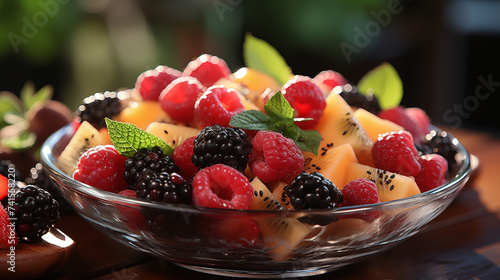 Healthy living concept close-up of a bowl of fresh fruit photograph