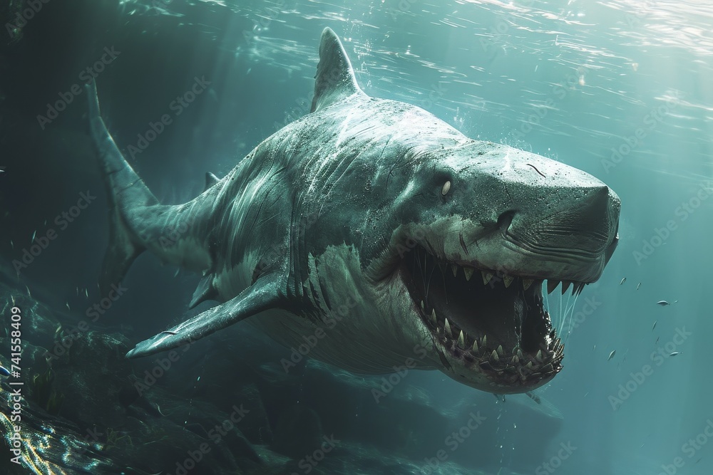 Obraz premium a fierce great white shark in the sea