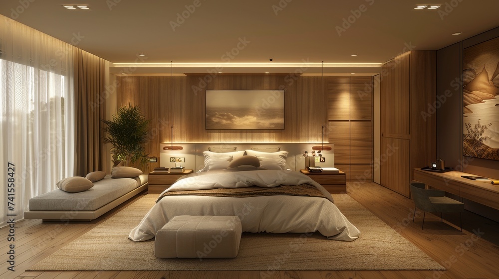 luxury elegant bedroom with double bed