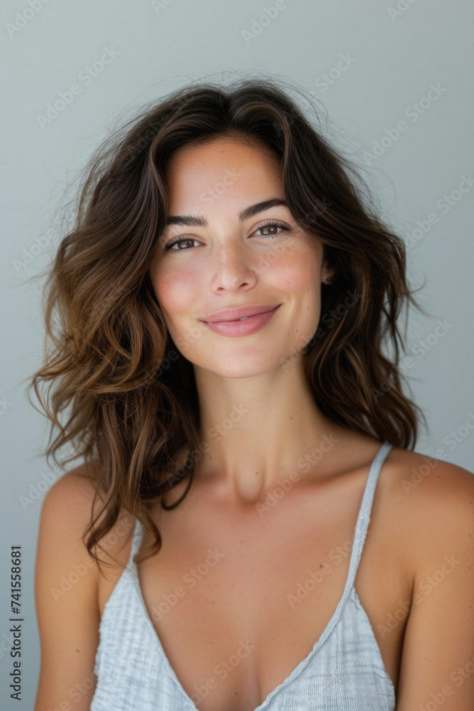 Happy attractive confident young adult or mid aged European woman posing for beauty aesthetic portrait. Beautiful lady smiling on background, attractive female model looking at camera. Close up face . Happy attractive confident young adult or mid aged European woman posing for beauty aesthetic portrait. Beautiful lady smiling on background, attractive female model looking at camera. Close up face .