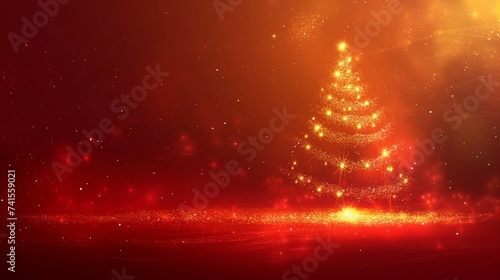 Shiny Christmas tree on a red background with lighting, in the style of 32k uhd, light orange and white, poignant, smokey background, mosscore, chalk.