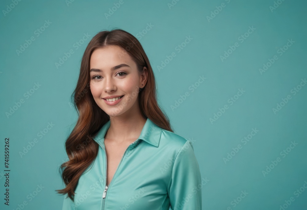 A professional woman with a pleasant expression, wearing a blue shirt. Studio shot with a blue background. A professional woman with a pleasant expression, wearing a blue shirt. Studio shot with a blue background.