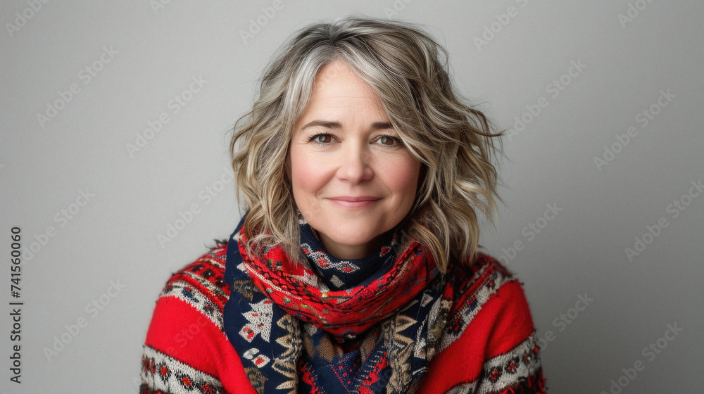 Happy attractive confident European woman of middle age posing for beauty portrait. Beautiful mid aged mature lady smiling on background, attractive female model looking at camera. Close up face . Happy attractive confident European woman of middle age posing for beauty portrait. Beautiful mid aged mature lady smiling on background, attractive female model looking at camera. Close up face .