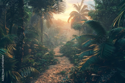 lush jungle in the morning light wallpaper  photo