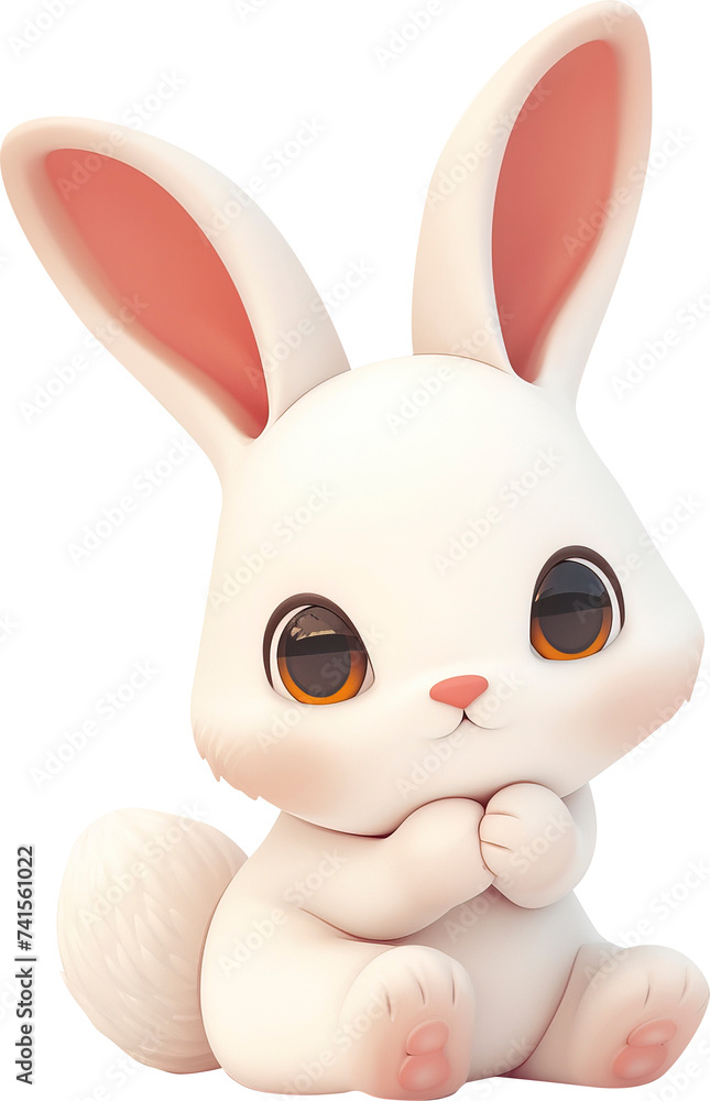 Cute rabbit 3d style isolated on transparent background. PNG