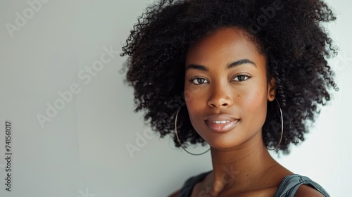 black woman smiling to camera in white background