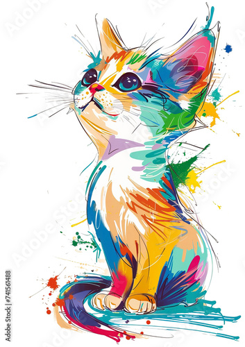 Watercolor style cat portrait isolated on transparent background. PNG