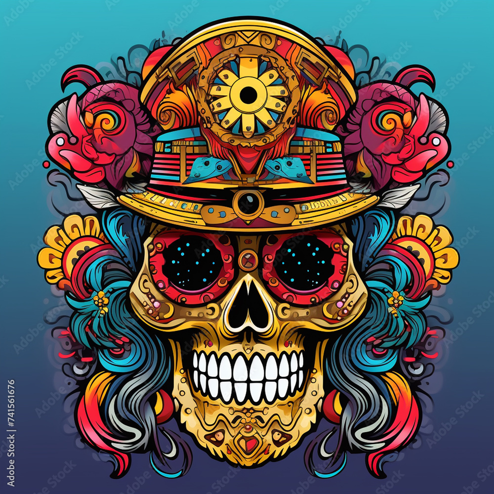 decorated all around with flowers. For the day of the dead and Black and white picture coloring book. decorated all around with flowers. For the day of the dead and Black and white picture coloring book.