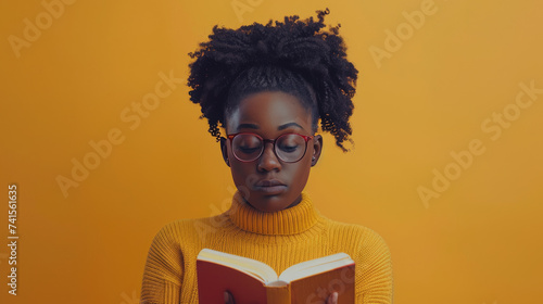 A black woman reading a book photo