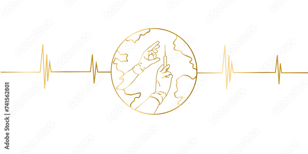 activity of the doctor's hand trying out a syringe.line art for world health day.vector eps. activity of the doctor's hand trying out a syringe.line art for world health day.vector eps.
