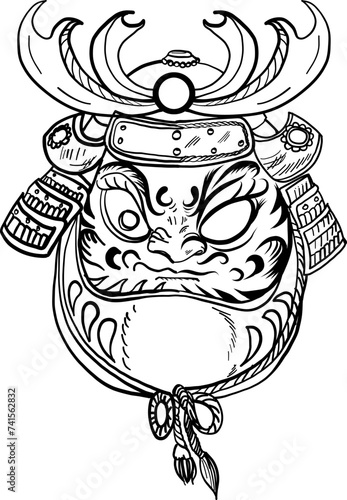 Japanese Daruma doll is a Lucky amulet and Symbol of Determination and Fortune. hand drawn and line art style. doodle art of daruma.outline and isolate.