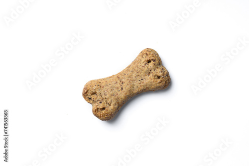 Top view of crunchy bone shaped dog biscuit set isolated on white background close up