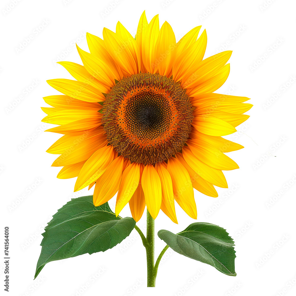 Large Sunflower With Green Leaves Large Sunflower With Green Leaves
