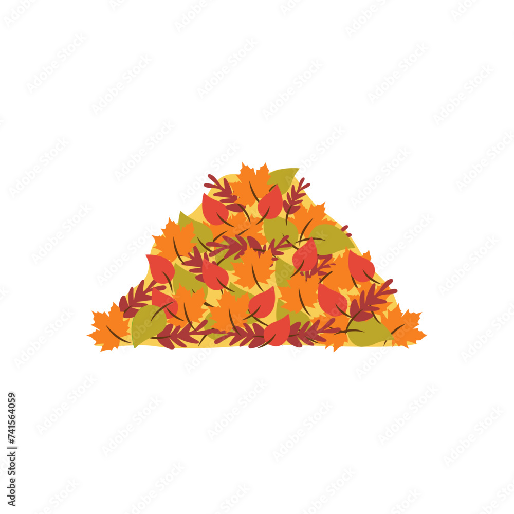 Pile of colorful autumn leaves. Heap of leaves. Fall. Yellow, red, orange brouns maple, oak leaves. White background,