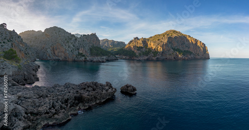 panorama landscape view of the rugged and mountainous coastline at Sa Calobra in northern Mallorca photo