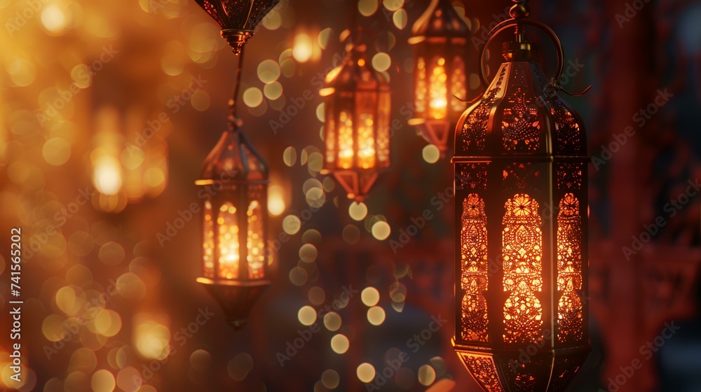 Lanterns for Ramadan Kareem on the background of the city. Lanterns for Ramadan Kareem on the background of the city.