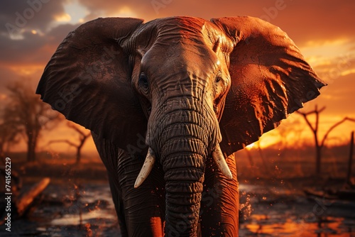 As the day draws to a close, an elephant wanders through its natural environment, bathed in the soft light of the setting sun © Boris