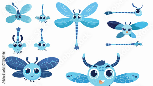Dragonfly big icon set. Cute cartoon kawaii funny