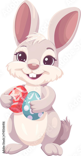 Happy Easter bunny holding eggs  cartoon style  isolated on transparent background. PNG