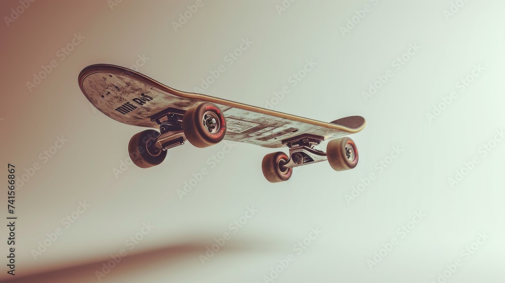 Skateboard flogging in the air on white background - obrazy, fototapety, plakaty 