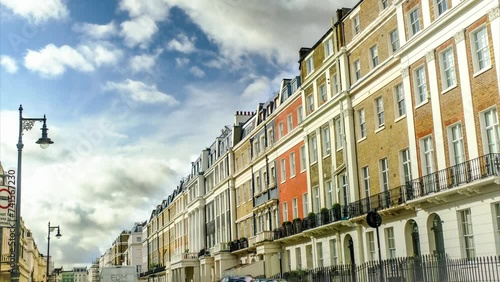 Time lapse of upmarket street of London townhouses- UK photo