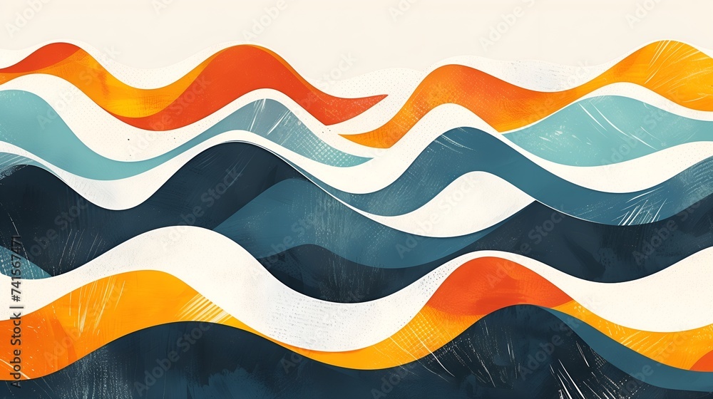 Cartoon ocean waves calm chill pattern seascape background  - obrazy, fototapety, plakaty 
