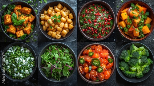 Plant-Based Cuisine: A collage of vibrant plant-based dishes, illustrating the growing trend of vegetarian and vegan culinary choices. 