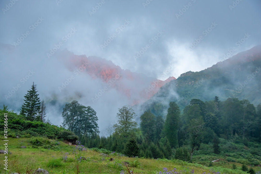 Various images from the Black Sea plateaus mountain peaks plateau houses clouds streams waterfalls lakes day and sunset colors