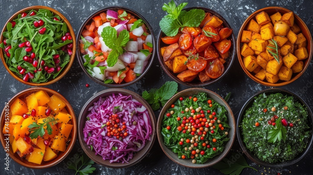 Plant-Based Cuisine: A collage of vibrant plant-based dishes, illustrating the growing trend of vegetarian and vegan culinary choices. 