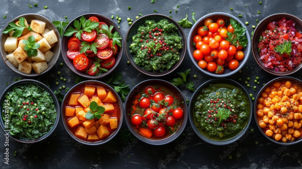 Plant-Based Cuisine: A collage of vibrant plant-based dishes, illustrating the growing trend of vegetarian and vegan culinary choices. Plant-Based Cuisine: A collage of vibrant plant-based dishes, illustrating the growing trend of vegetarian and vegan culinary choices.