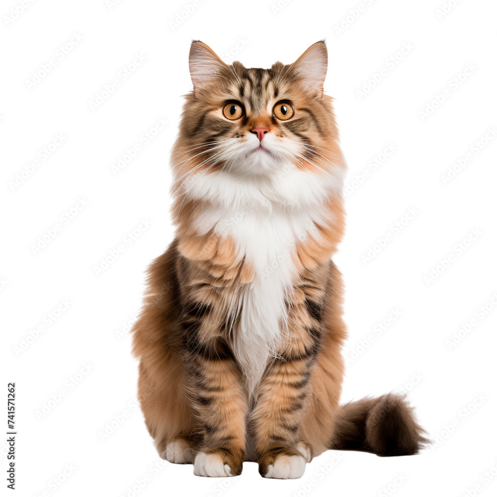 Fototapeta premium Portrait of a maine coon cat , sitting, isolated on white background