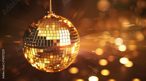 disco ball with shiny glitter glow light reflection with bokeh light, Generative Ai