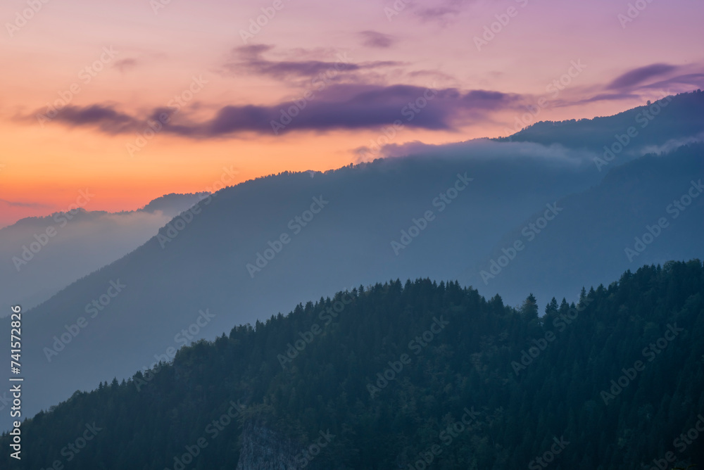 Naklejka premium Various images from the Black Sea plateaus mountain peaks plateau houses clouds streams waterfalls lakes day and sunset colors