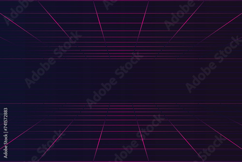 Synthwave vaporwave retrowave cyber background. laser grid, starry sky, blue and purple glows with smoke and particles. Design for poster, cover, wallpaper, web.