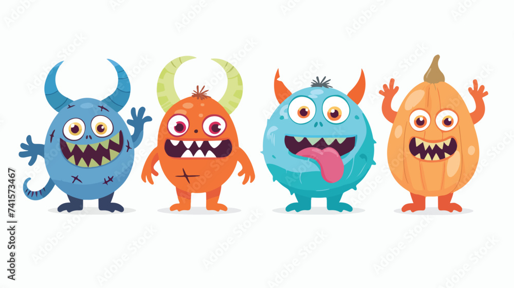 Happy Halloween. Cute monster icon set. Four cartoon