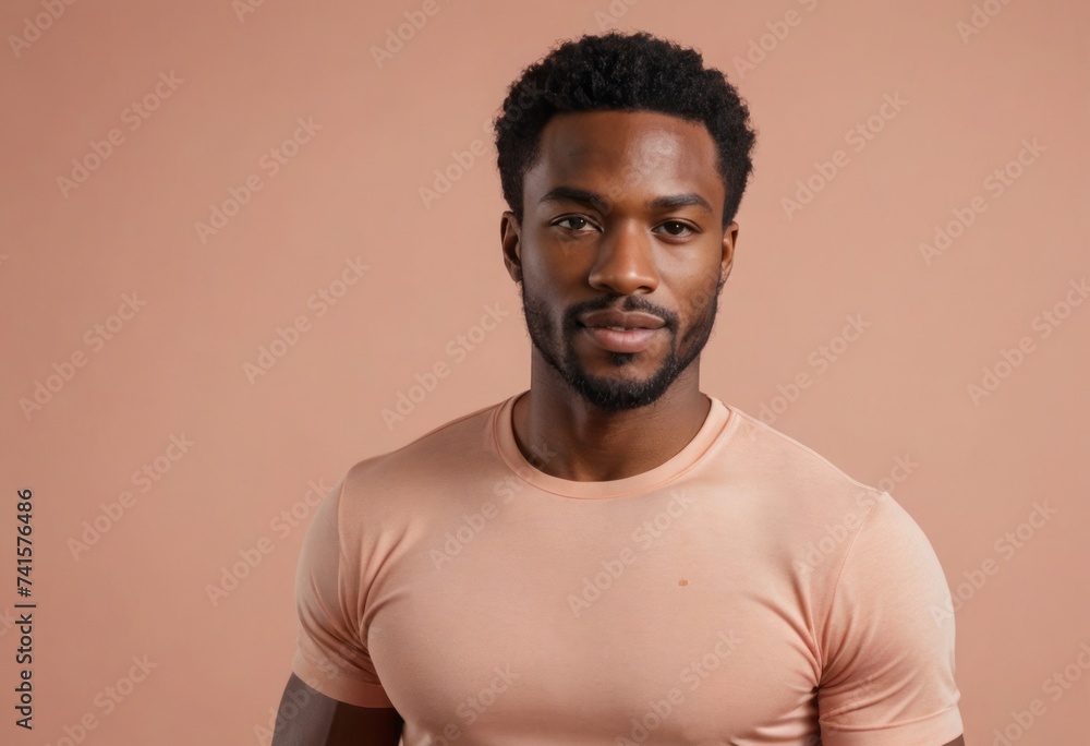 A man in a fitted peach shirt looking at the camera with confidence, his poise and the soft color palette suggest sophistication. A man in a fitted peach shirt looking at the camera with confidence, his poise and the soft color palette suggest sophistication.