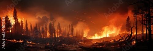 Devastation in Nature - Forest Fire Ravages Through Trees, Causing Destruction and Tragedy.