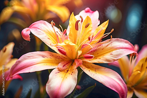 Close-up of pink and yellow lily flower © volgariver