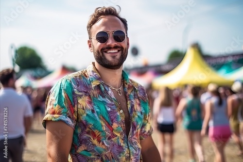 Portrait of a handsome young man with sunglasses at a music festival © Nerea