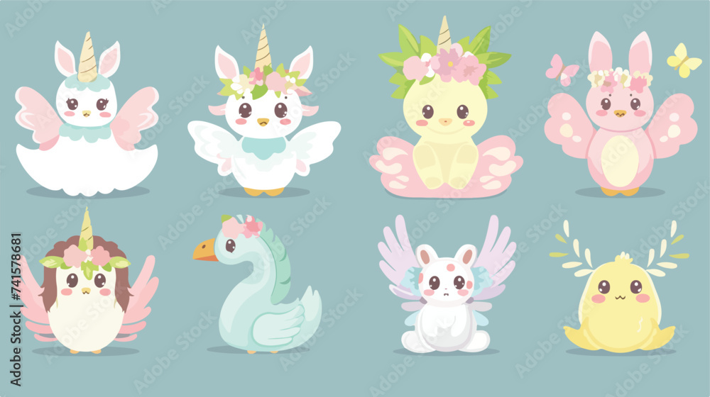 Magic animal set. Fairy little princess with wing