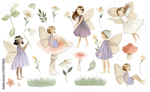 Fairies watercolor illustration, flower fairy, spring fairies 