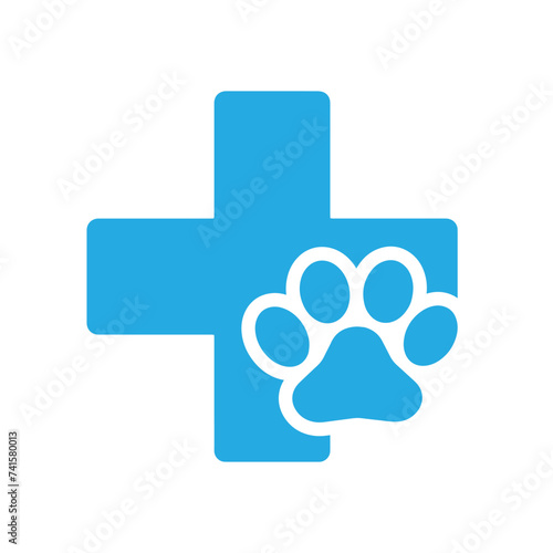 Veterinary icon with little paw and cross.