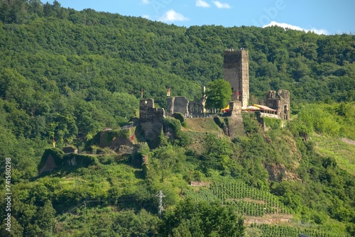 Scenic view of Metternich Castle on the green hillside. Beilstein, Germany photo