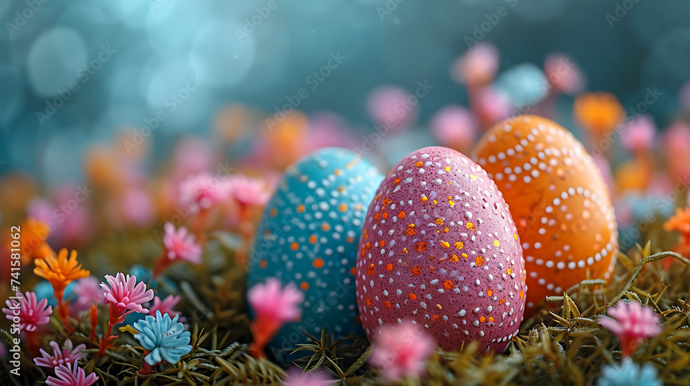 Colorful dyed easter eggs on blue background. Colorful dyed easter eggs on blue background.