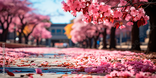 Enjoy the beauty of cherry blossoms. Take a relaxing stroll through pink paradise. Have a picnic under the flowering trees with your loved ones. photo