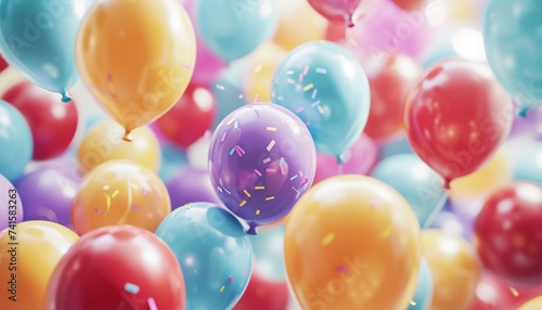 Colorful Birthday Balloons creating a cheerful display, captured with precision by an HD camera, ensuring realistic details in 8k resolution. © Fajar